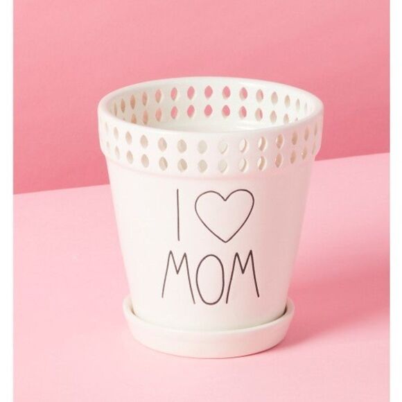 RAE DUNN 5in I Love Mom Planter With Saucer new in box - Picture 1 of 2